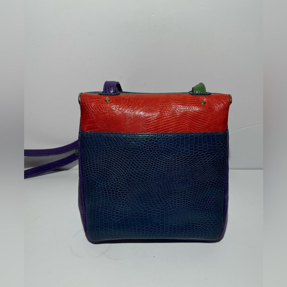 Sharif Crossbody‎ Multicolor Genuine Exotic Animal Skin Snap Bag Woven Vintage - Picture 2 of 10